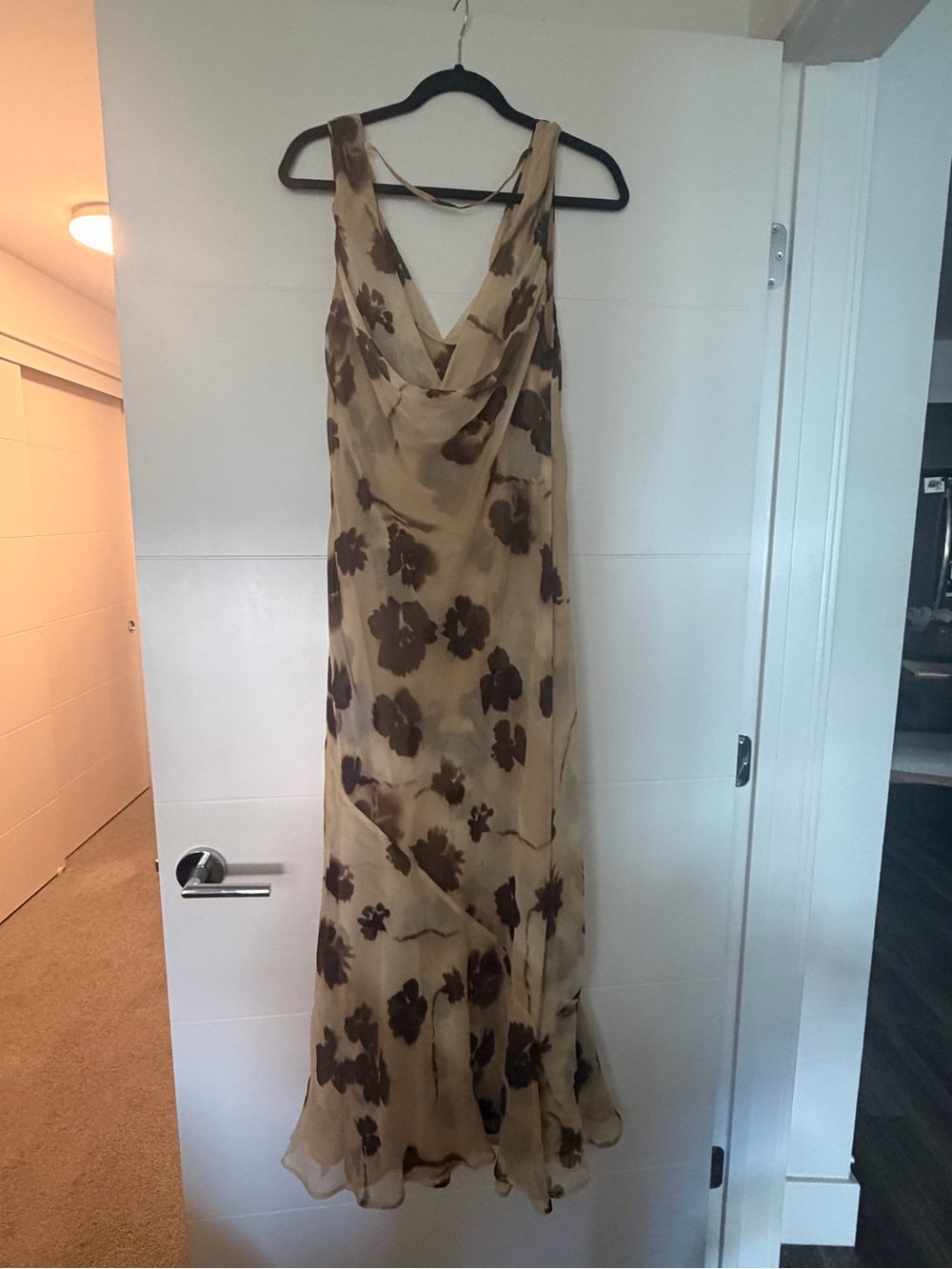 Topshop Buttermilk Yellow & Brown Cowl Neck Dress